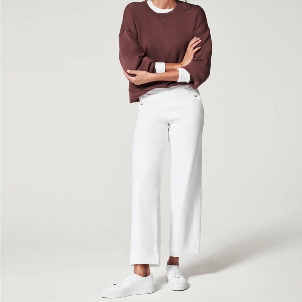 SPANX Stretch Twill Cropped Wide Leg Pant in Bright White